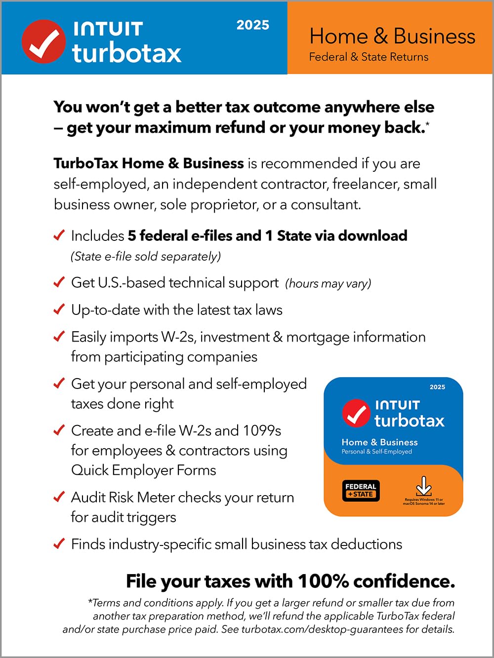TaxFlux - TurboTax Home & Business Desktop Edition 2025, Federal & State Tax Return [Win11/Mac14 Download]