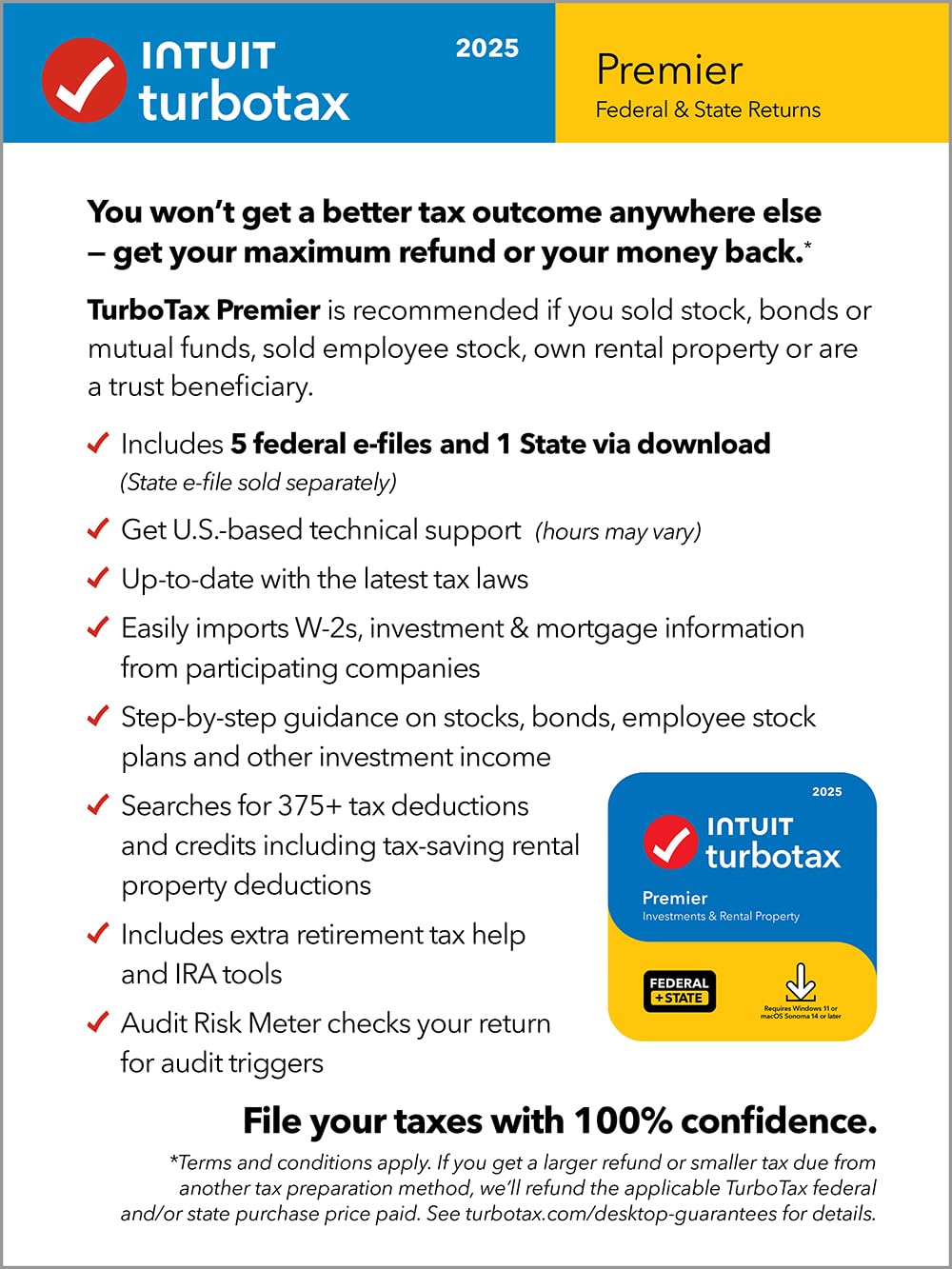 TaxFlux - TurboTax Premier Desktop Edition 2025, Federal & State Tax Return [Win11/Mac14 Download]