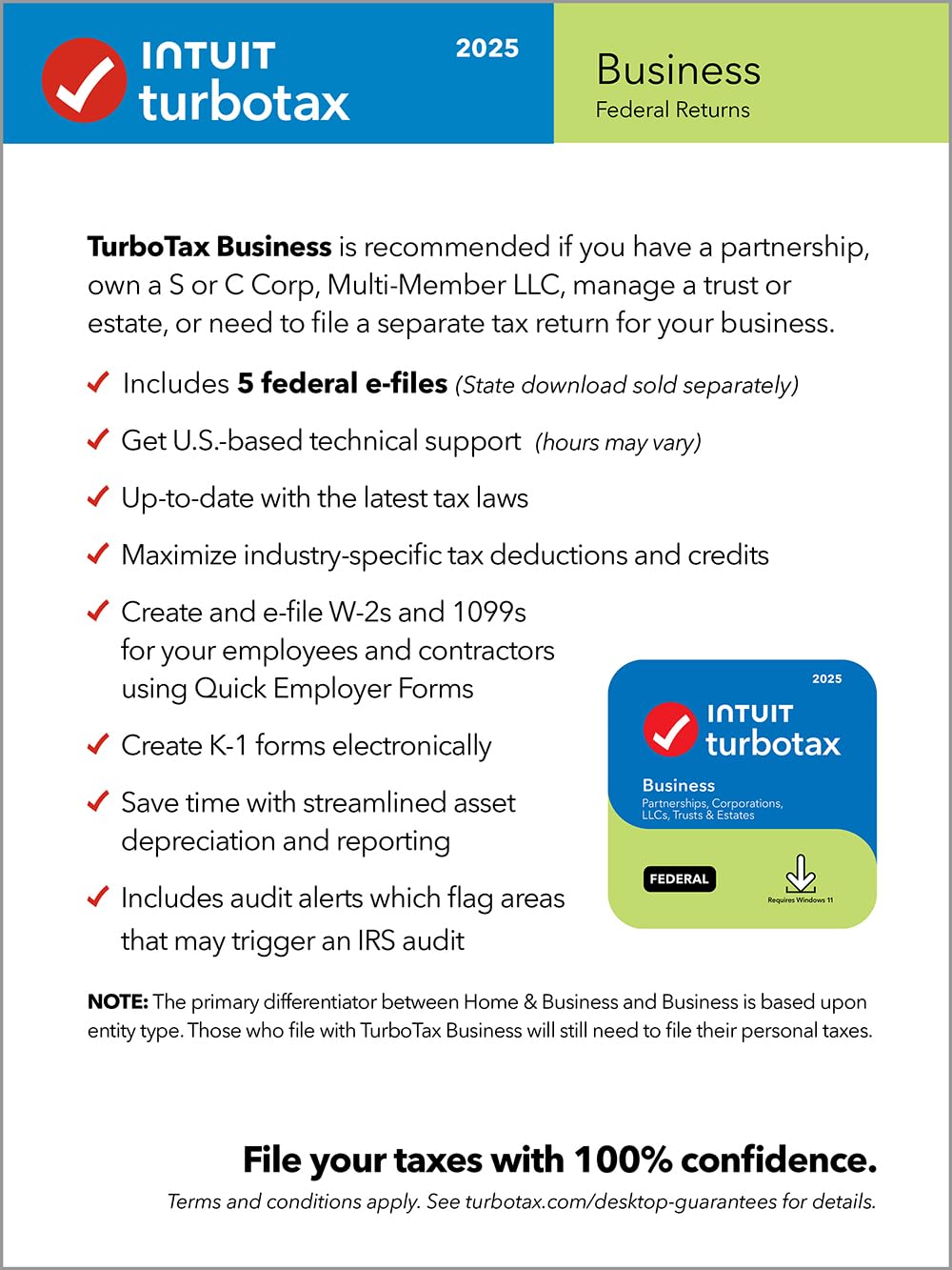 TaxFlux - TurboTax Business Desktop Edition 2025, Federal Tax Return [Win11 Download]
