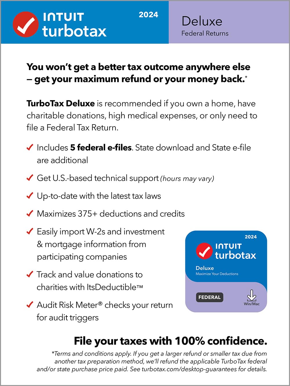 TaxFlux - TurboTax Deluxe 2024 Tax Software, Federal Tax Return [PC/MAC Download]