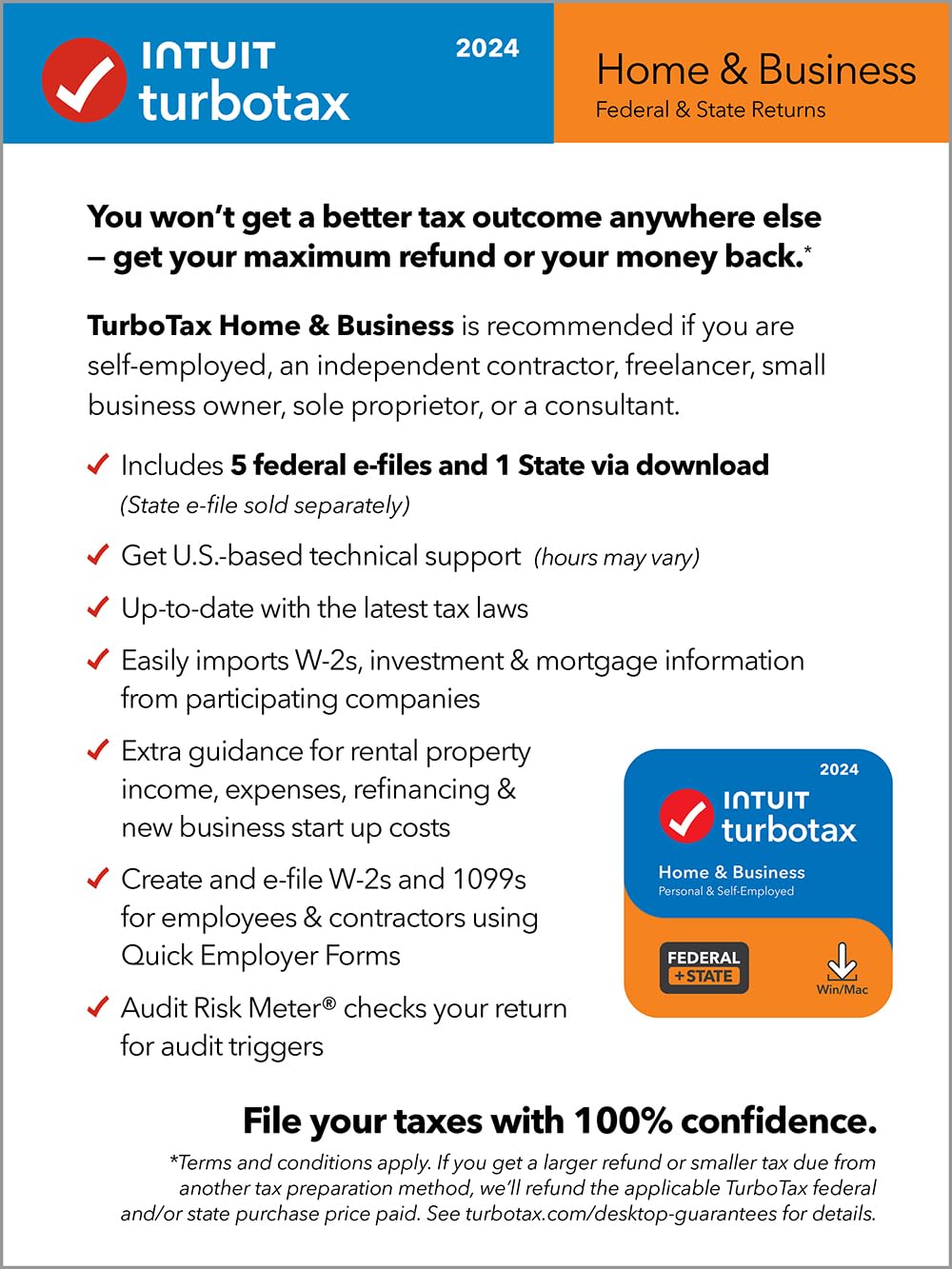 TaxFlux - TurboTax Home & Business 2024 Tax Software, Federal & State Tax Return [PC/MAC Download]
