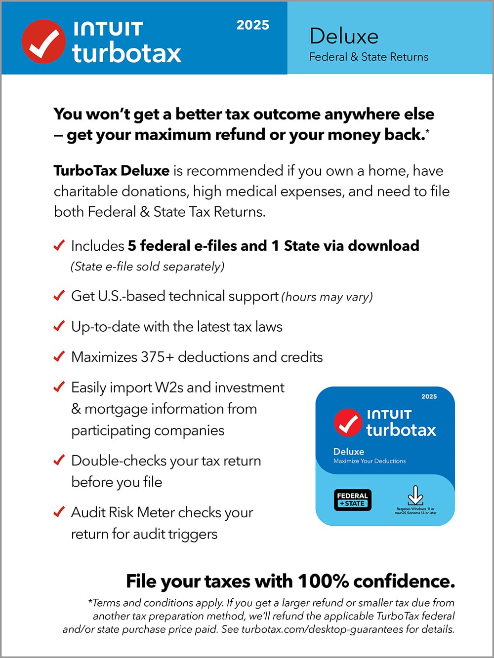 TaxFlux - TurboTax Deluxe Desktop Edition 2025, Federal & State Tax Return [Win11/Mac14 Download]
