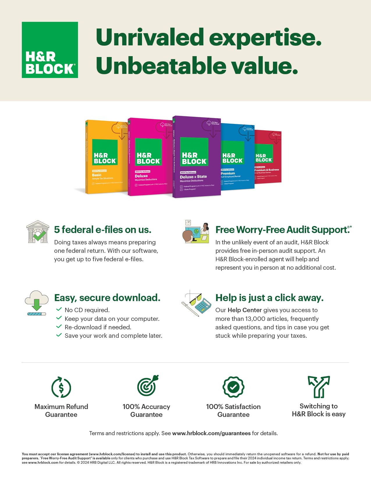 TaxFlux - H&R Block Tax Software Deluxe + State 2024 Win/Mac [PC/Mac Online Code]
