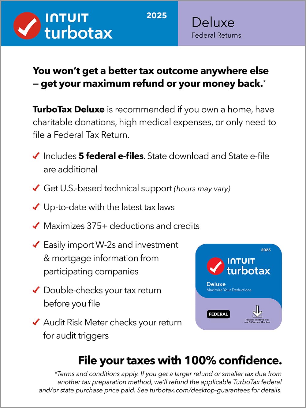 TaxFlux - TurboTax Deluxe Desktop Edition 2025, Federal Tax Return [Win11/Mac14 Download]