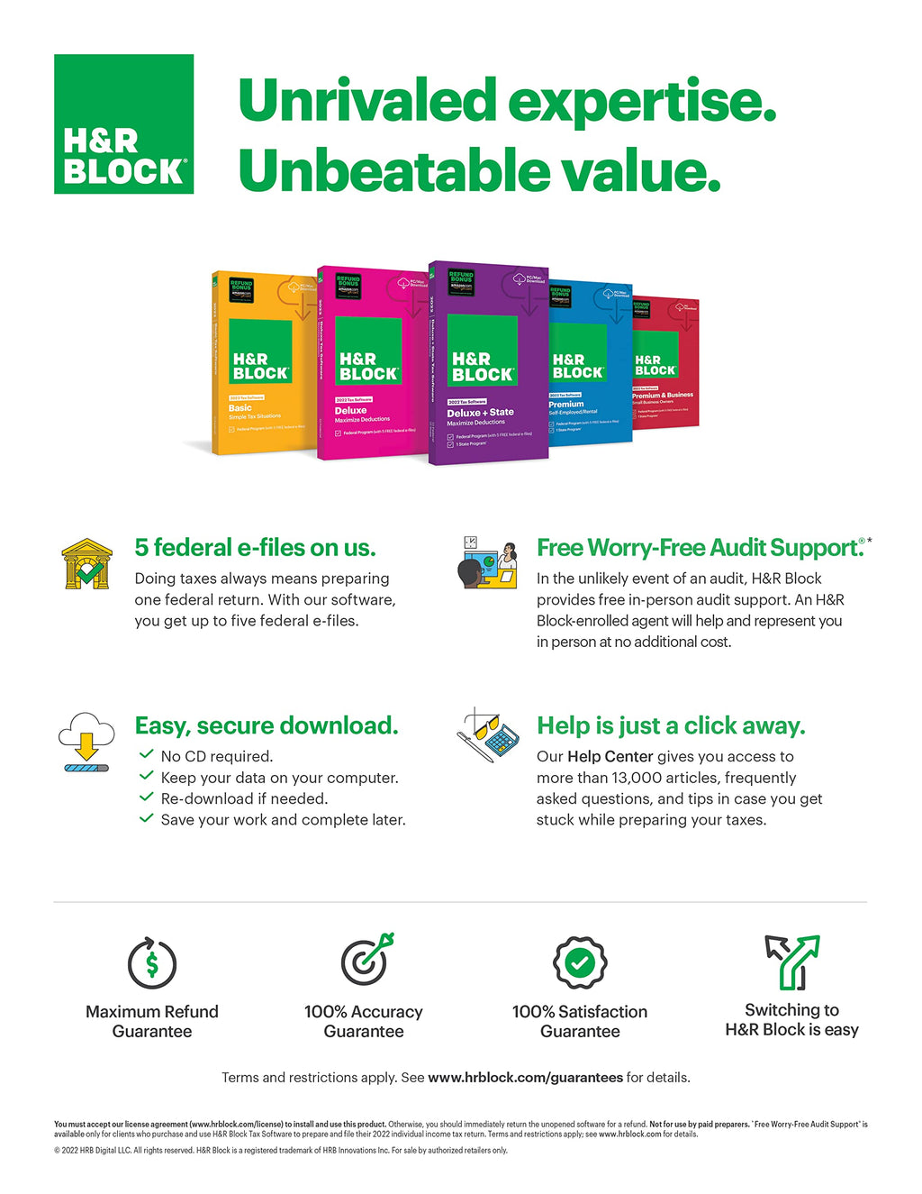 TaxFlux - H&R Block Tax Software Deluxe + State 2022 [PC Download]