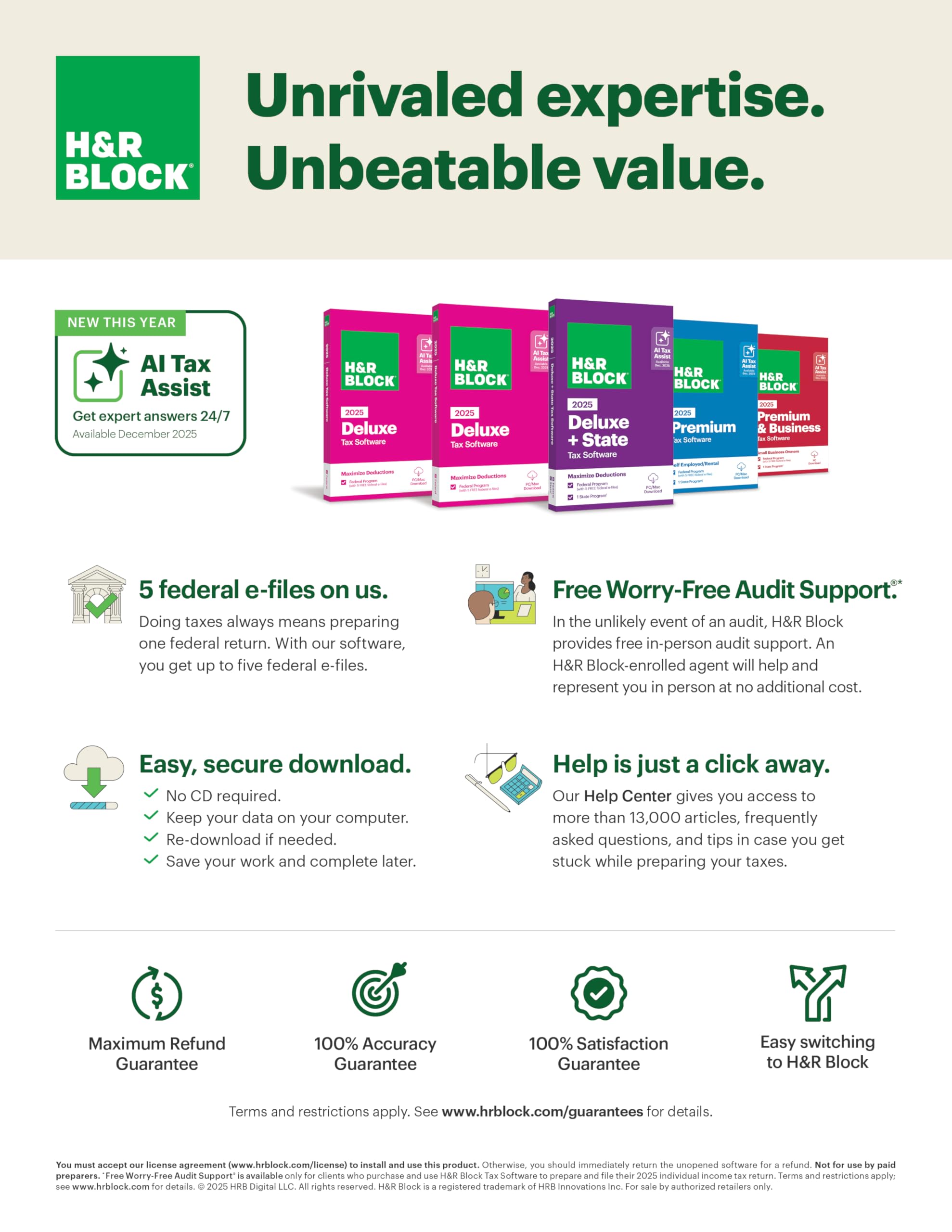 TaxFlux - H&R Block Tax Software Deluxe 2025 Win/Mac [PC/Mac Online Code]
